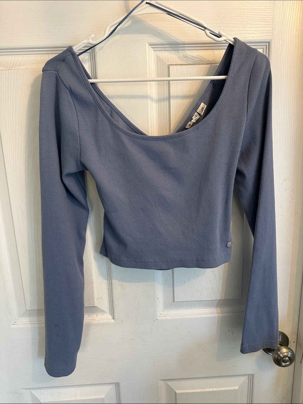 Roxy Women's Scoop Neck Long Sleeve Crop Top in Dusty Blue